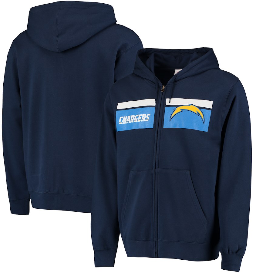 Men's Los Angeles Chargers Navy Majestic Touchback Full-Zip Hoodie Men's Los Angeles Chargers Navy Majestic Touchback Full-Zip Hoodie